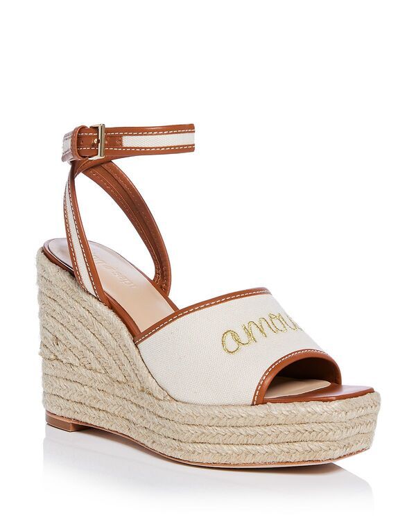サンク ア セプト レディース シューズ サンダル Cinq Sept Womens Jesse Canvas Espadrille Wedge Sandals NaturalCognac
