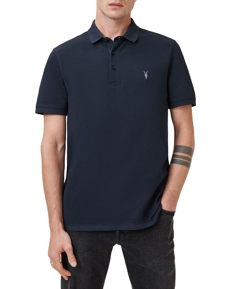 オールセインツ メンズ トップス ポロシャツ スリムフィット コットン ALLSAINTS Reform Cotton Slim Fit Polo Shirt Navy Blue ネイビー
