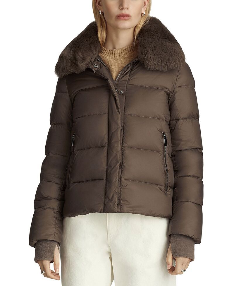 ダウンレビー レディース アウター コート Dawn Levy Vera Shearling Trim Down Coat Bronze