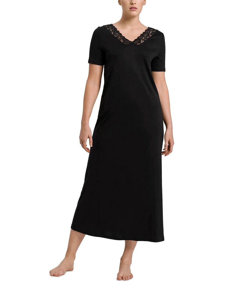 ハンロ レディース アンダーウェア ナイトウェア Hanro Momentshort Sleeve Longown Black ブラック
