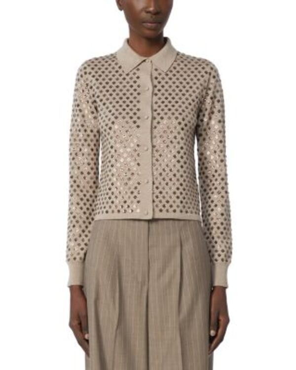 マックスマーラ レディース アウター カーディガン スパンコール Max Mara Mxmragno Sequin Cardigan Brown ブラウン