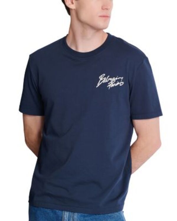 バルマン メンズ トップス Tシャツ ロゴ Balmain Small Script Logo Tee NavyWhite ホワイト
