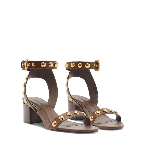 ファーム レディース シューズ サンダル レザー ヒール FARM Rio Womens Leather Studded Block Heel Sandals Walnut