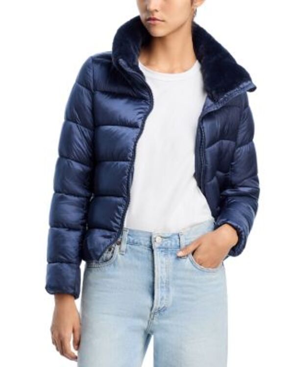 セイブ ザ ダック レディース アウター ジャケット・ブルゾン キルティング Save The Duck Mei Faux Fur Trim Quilted Jacket Night Blue ブルー