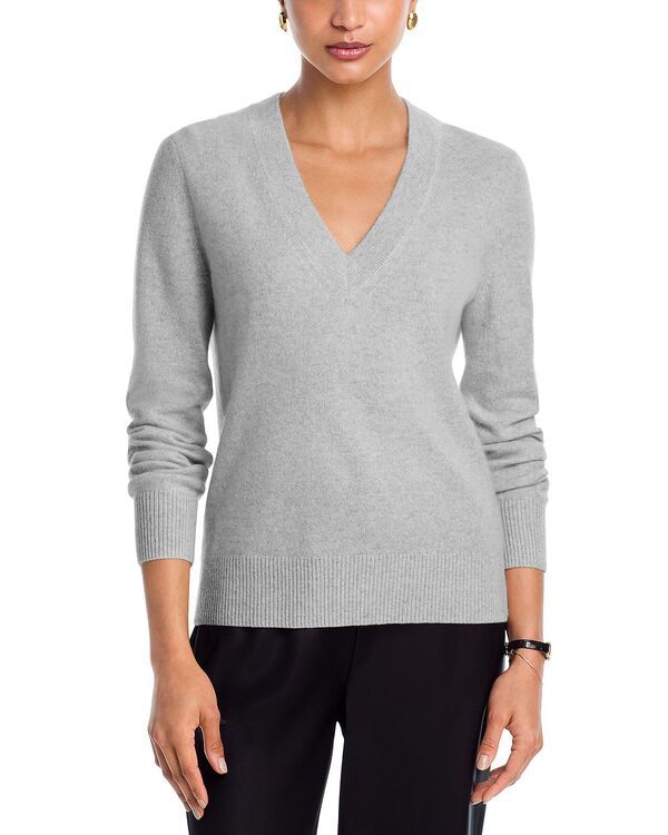 アクア レディース アウター ニット・セーター Vネック AQUA 100 Cashmere V Neck Sweater Exclusive Light Gray グレー