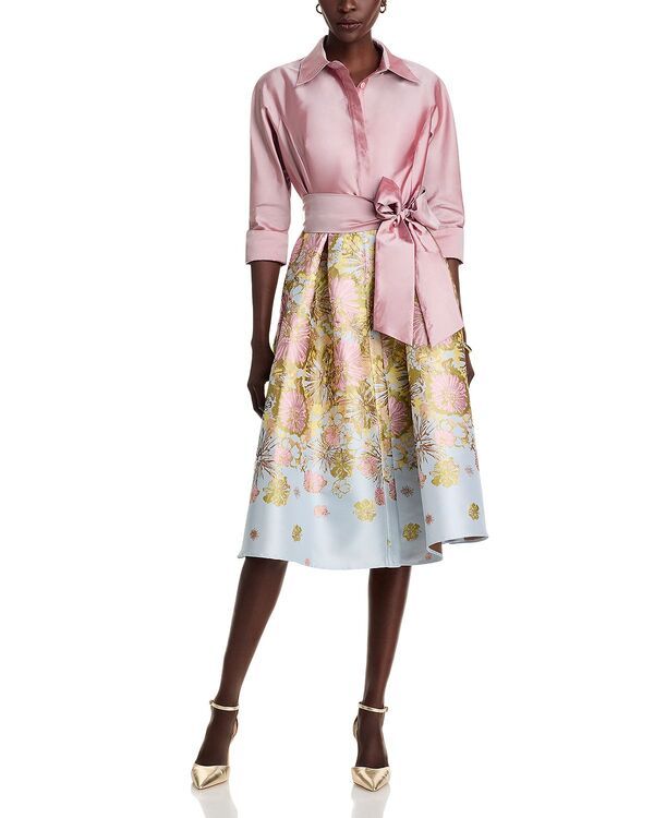 テリジョンバイリッキーフリーマン レディース トップス シャツ フラワー柄 フラワー Teri Jon by Rickie Freeman Mixed Media Floral Jacquard Sh