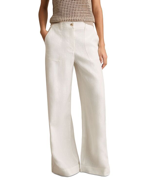 レイス レディース ボトムス カジュアルパンツ ワイドレッグ プチ リネン REISS Petite Ashby Wide Leg Linen Trousers White ホワイト