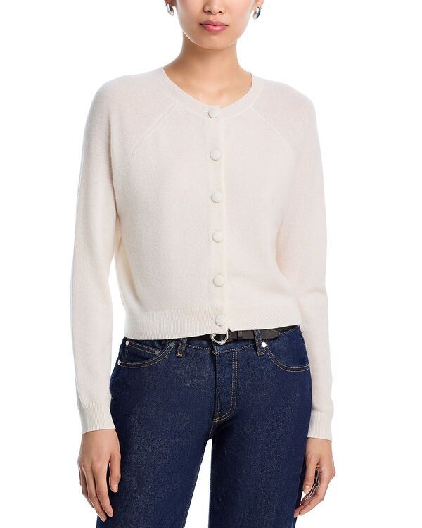アクア レディース アウター ニット・セーター クルーネック カーディガン AQUA 100 Cashmere Crewneck Cardigan Exclusive Ivory アイボリー