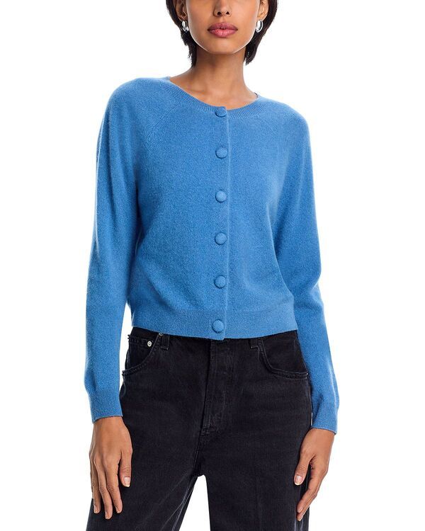 アクア レディース アウター カーディガン クルーネック AQUA 100 Cashmere Crewneck Cardigan Exclusive Blue Jay ブルー