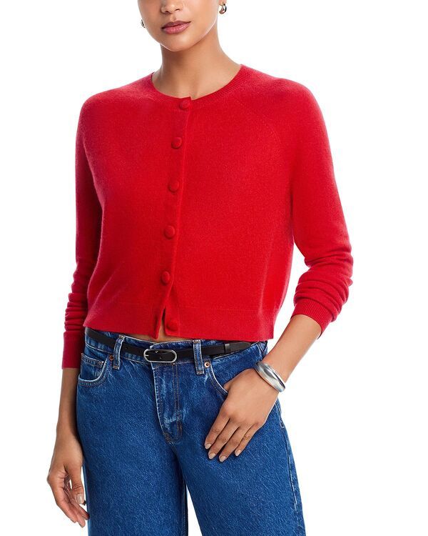 アクア レディース アウター ニット・セーター クルーネック カーディガン AQUA 100 Cashmere Crewneck Cardigan Exclusive Big Apple Red レッ