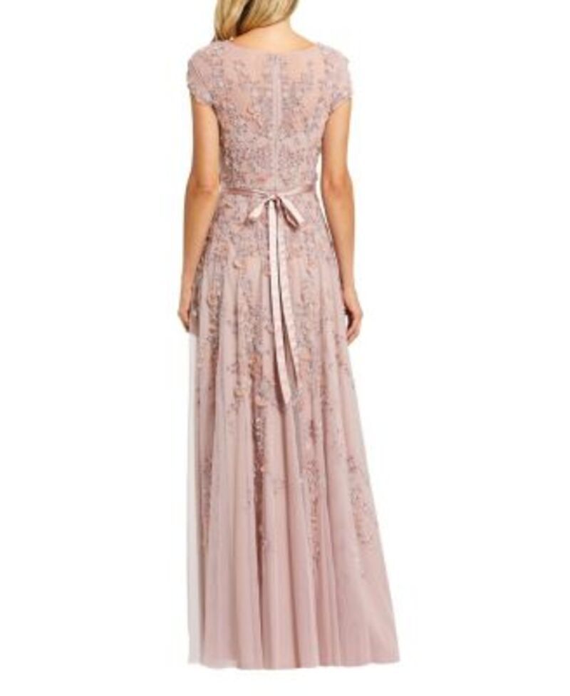 マックダガル レディース トップス ワンピース フラワー柄 プチ キャップ フラワー Mac Duggal Petite Pink Floral Embellished Cap Sleeve Gown