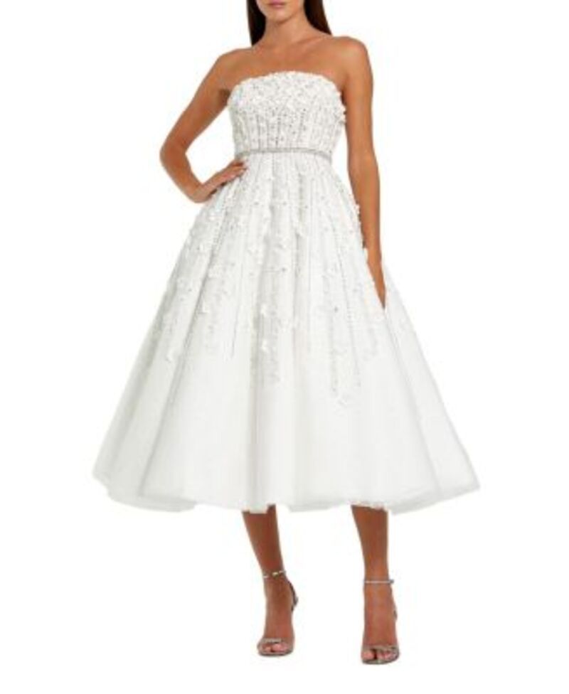 マックダガル レディース トップス ワンピース A ライン ミディ ストラップレス レース Mac Duggal Embellished Lace Strapless Midi A Line Dres