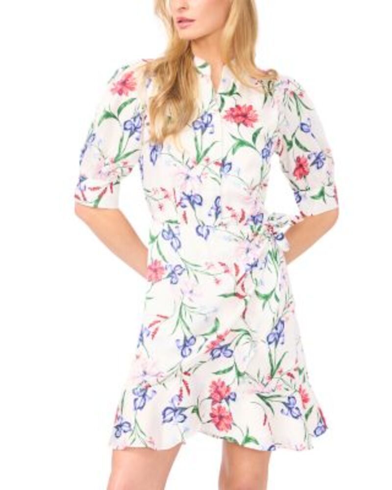 セセ レディース トップス ワンピース フリル CeCe Open Collar Short Sleeve Ruffle Wrap Dress New Ivory アイボリー