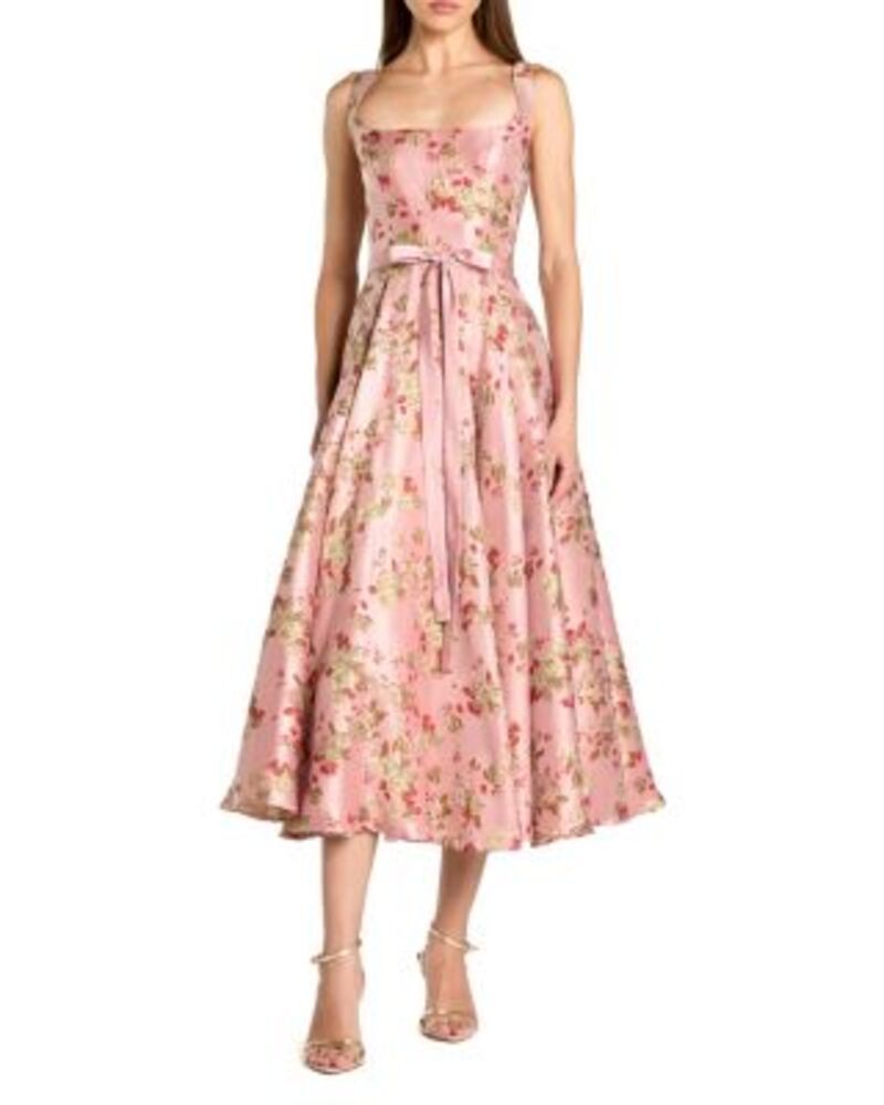 マックダガル レディース トップス ワンピース フラワー柄 プチ ミディ フラワー Mac Duggal Petite Pink Floral Brocade SquareNeck Midi Dres