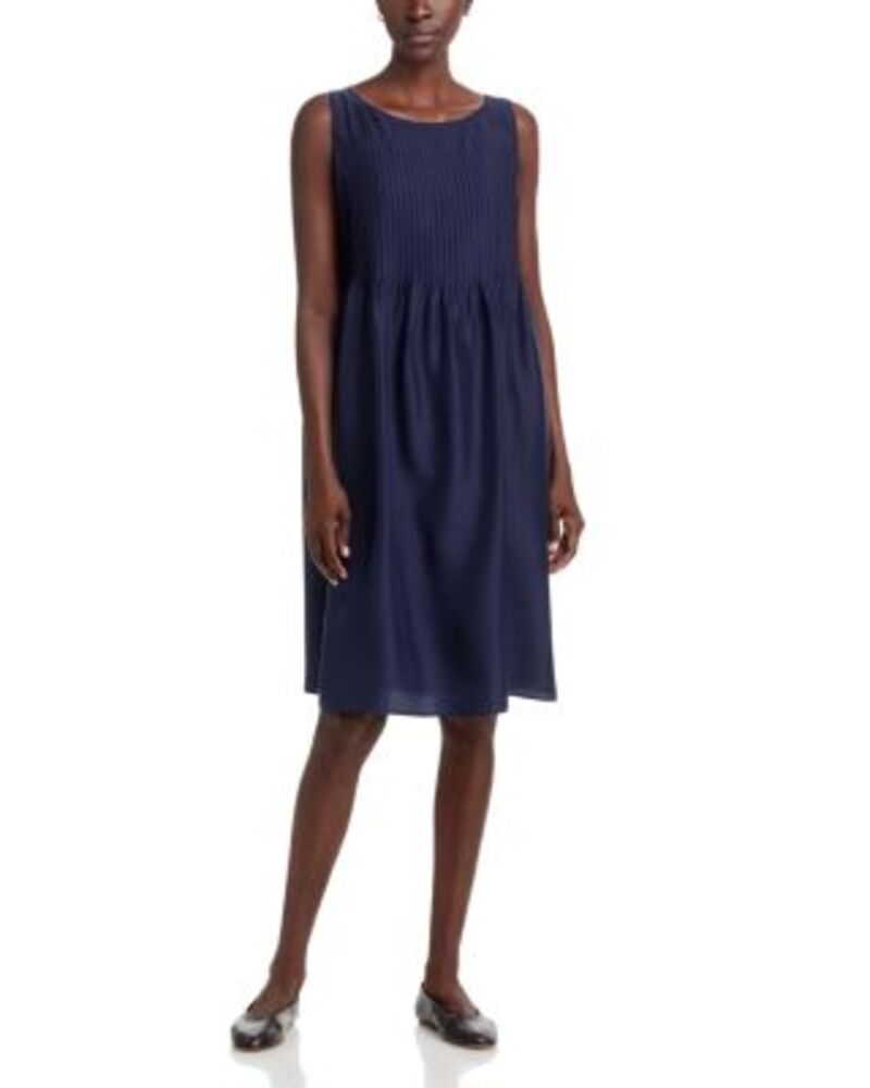 エイリーンフィッシャー レディース トップス ワンピース プリーツ シルク Eileen Fisher Silk Bateau Neck Pleatedress Ink