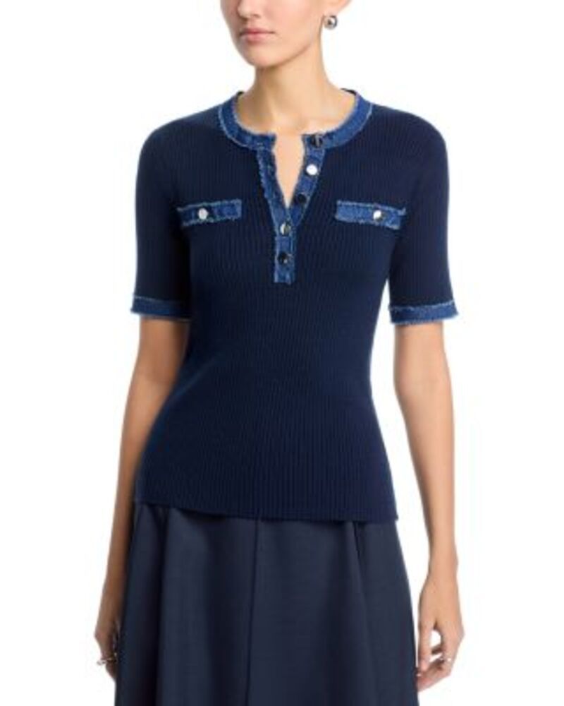 ティー・タハリ レディース トップス シャツ クルーネック Tahari Elbow Sleeve Crewneck Top Navy Denim ネイビー