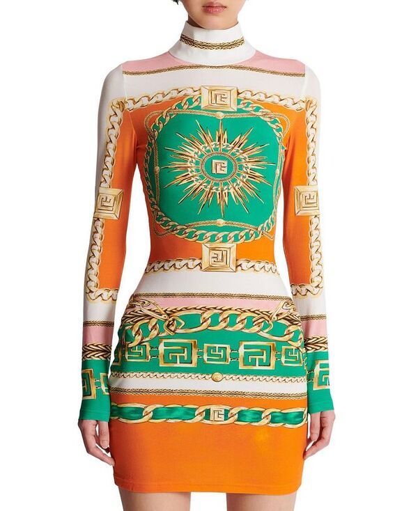 バルマン レディース トップス ワンピース ボディコンワンピース プリント Short Printed Bodycon Dress with Balmain Foulard Pattern Multi