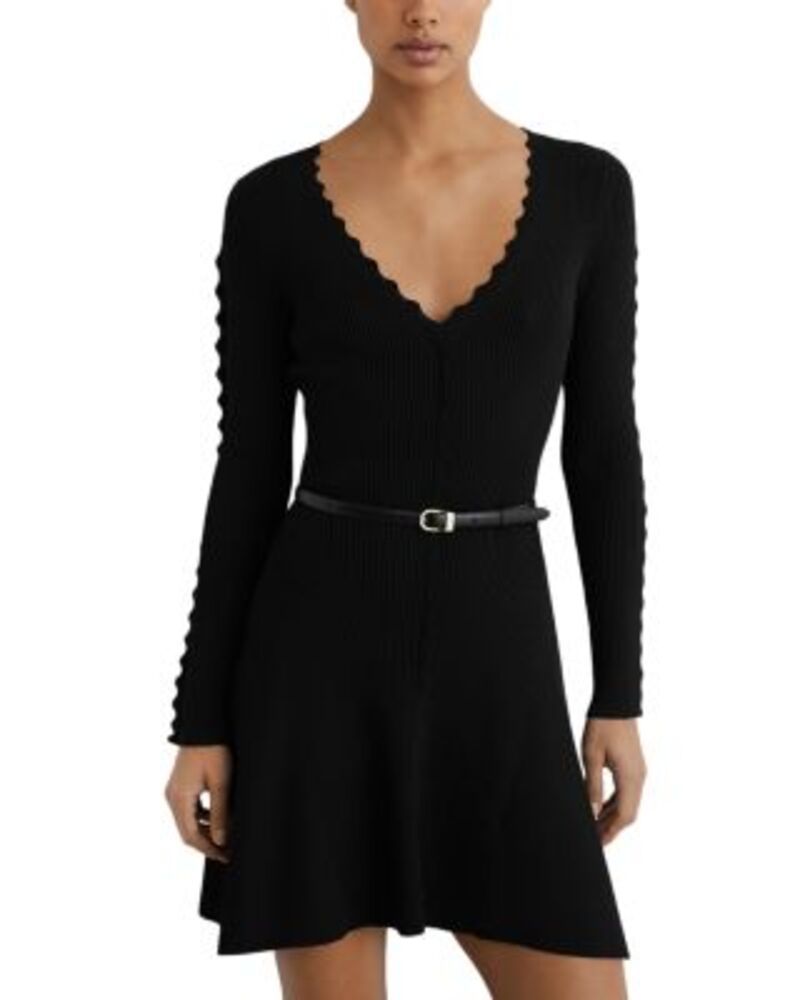 レイス レディース トップス ワンピース ミニ REISS Orla Scalloped Minidress Black ブラック
