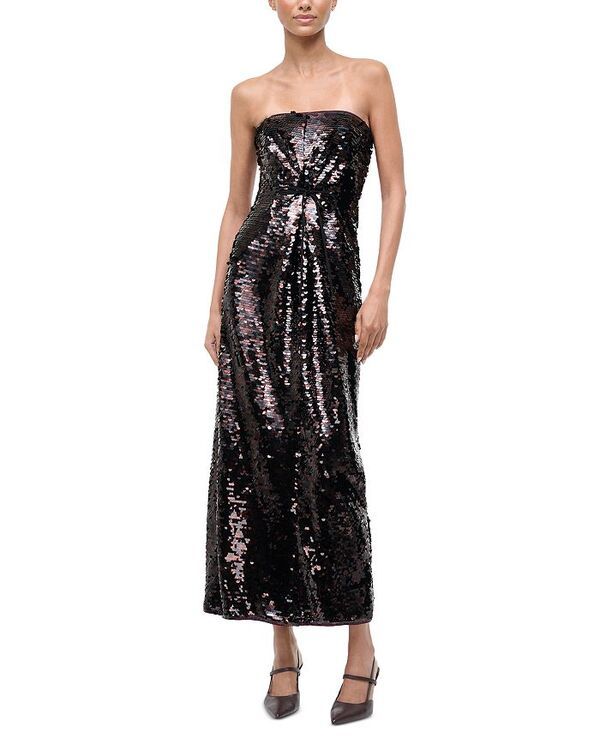 スタウド レディース トップス ワンピース ストラップレス STAUD Strapless Paillette Dress EspressoBlack ブラック
