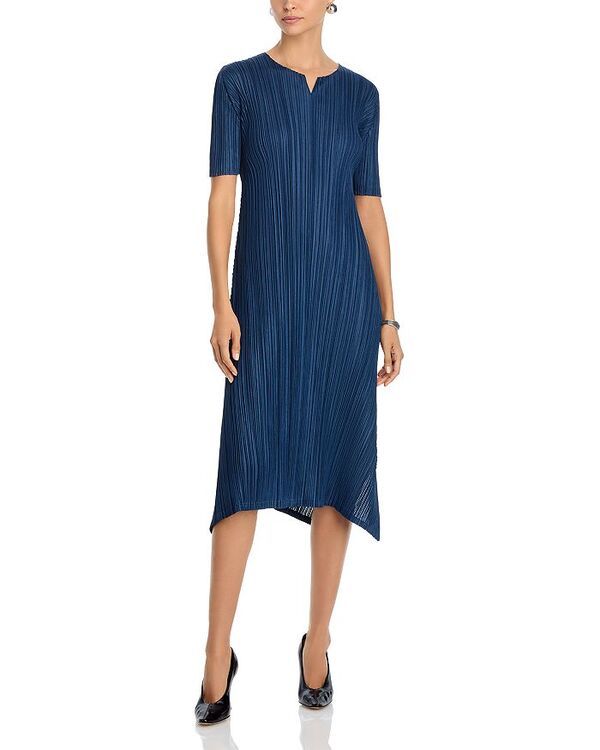 プリーツ プリーズ イッセイ ミヤケ レディース トップス ワンピース プリーツ PLEATS PLEASE ISSEY MIYAKE Pleated Vented Hem Dress Navy ネイ