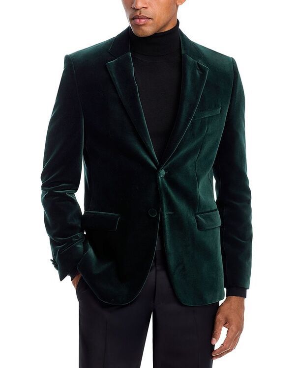 フューゴ レディース アウター ジャケット・ブルゾン スリムフィット ベルベット ジャケット HUGO Arti Slim Fit Velvet Dinner Jacket Open Green グリ