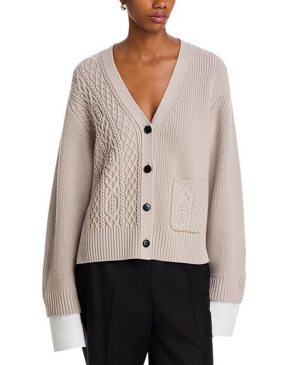 スリーワンフィリップリム レディース アウター カーディガン Vネック ニット 31 Phillip Lim Cable Knit V Neck Boyfriend Cardigan Oyster