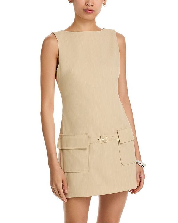 スタウド レディース トップス ワンピース STAUD Sheila Dress Tan Pinestripe タン