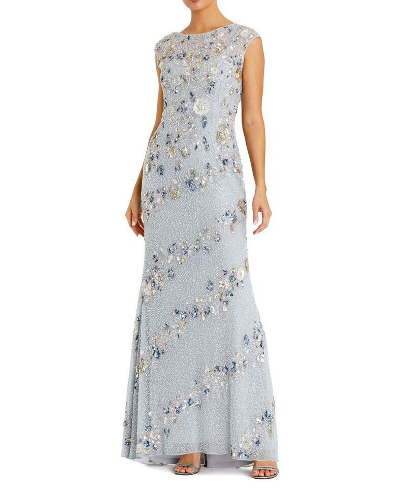マックダガル レディース トップス ワンピース ハイネック キャップ Mac Duggal Beaded High Neck Cap Sleeve Column Gown Powder Blue ブル