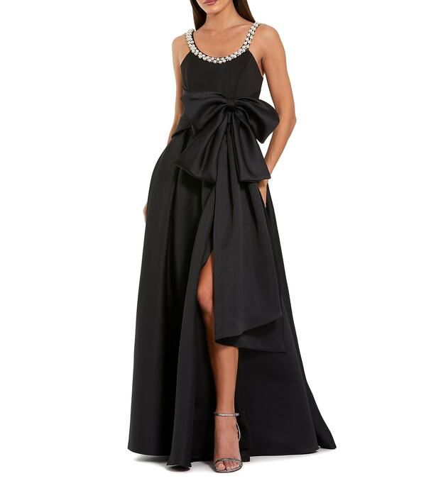 マックダガル レディース トップス ワンピース プチ サテン Mac Duggal Petite Size Pearl Trim Scoop Neck Bowaist Satin Gown Black