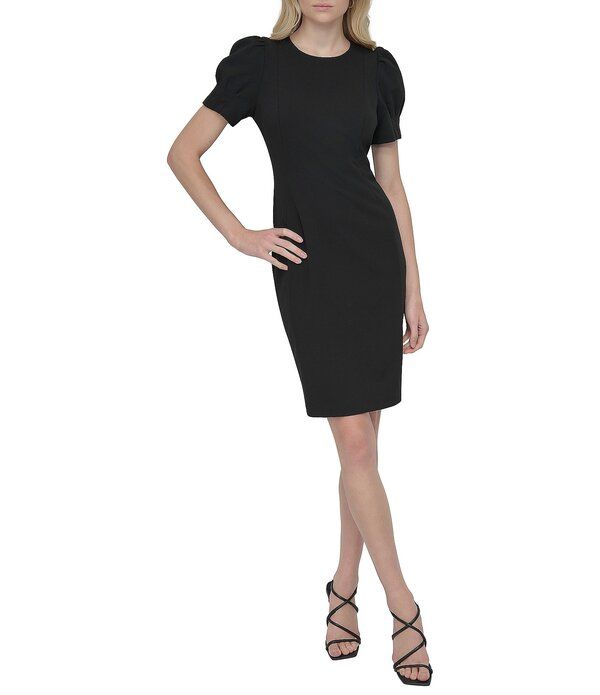 ダナキャラン レディース トップス ワンピース クレープ スキューバ DKNY by Donna Karan Scuba Crepe Round Neck Short Puff Sleeve Shea