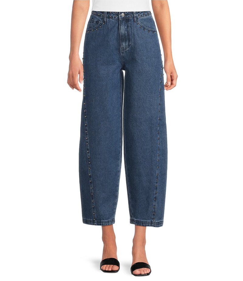 ネバーフリードレスド レディース ボトムス デニムパンツ デニム ジーンズ Never Fully Dressed Studded Structure Barrel Denim Jeans Blue