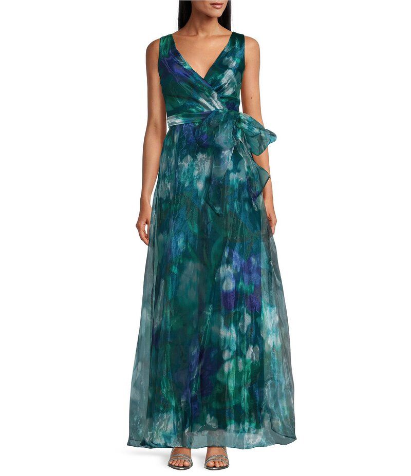 アールアンドエムリチャーズ レディース トップス ワンピース Vネック ノースリーブ R M Richards VNeck Sleeveless Organza Gown PeacockTeal ティ
