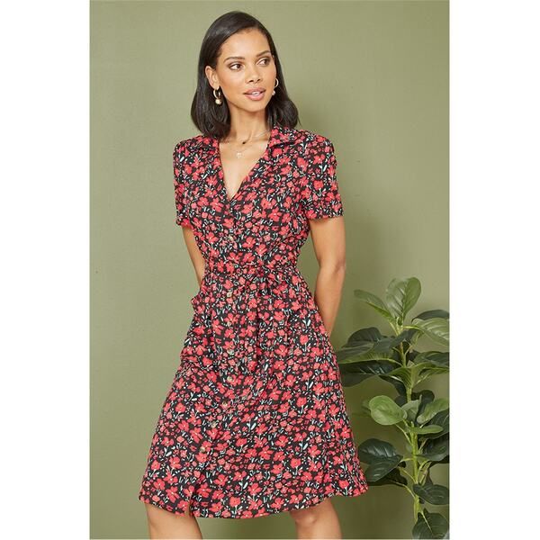 ユミキム レディース トップス ワンピース シャツワンピース プリント シャツ Yumi Red Poppy Print Retro Shirt Dress Black ブラック