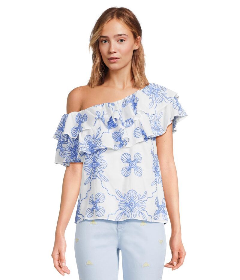 リリーピュリッツァー レディース トップス シャツ フリル Lilly Pulitzer Trixie One Shoulderuffle Sunwashed Blue Al Fresco Dot E