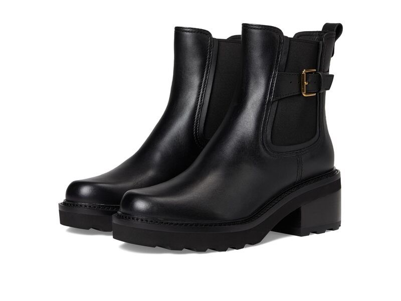 コールハーン レディース シューズ ブーツ・レインブーツ Cole Haan Shibley Waterproof Lug Buckle Booties Black Leather ブラック
