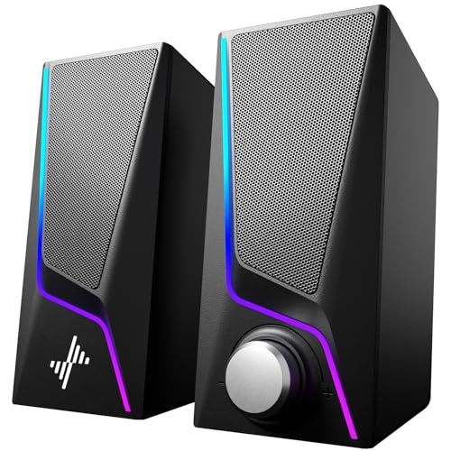 Nylavee PCスピーカー PC ゲーミングスピーカー 六つのLEDモード搭載 二つのバス強化ポート 二つのスピーカーユニット 3.5mmケーブルが付属 ラップトップ、タブレット、スマートフォンに対応Ju