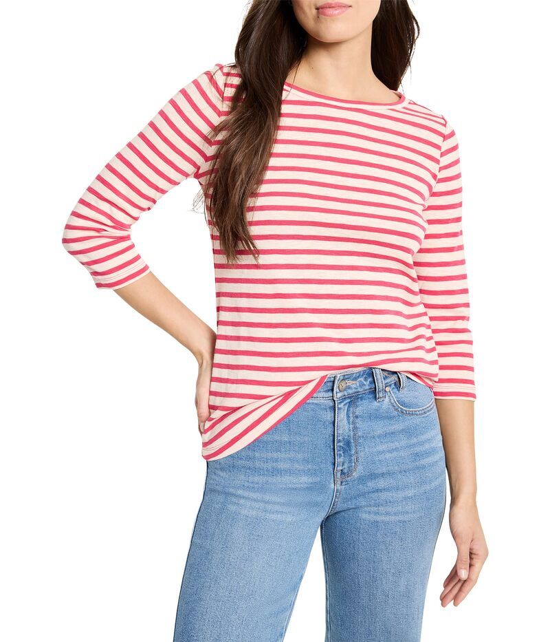 ニックプラスゾーイ レディース トップス シャツ NICZOE 34 Sleeve Stripe Boatee Pink Multi 2 ピンク