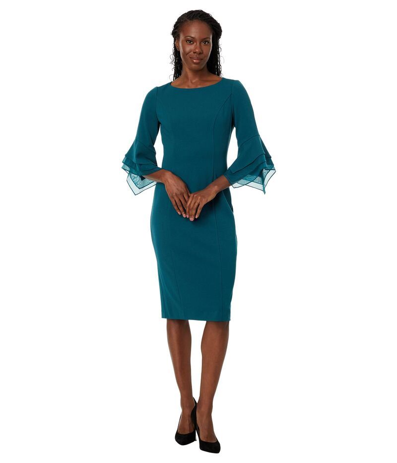 アドリアナ パペル レディース トップス ワンピース ティアード クレープ ニット Adrianna Papell Stretch Knit Crepe Sheath Dress with Tiere