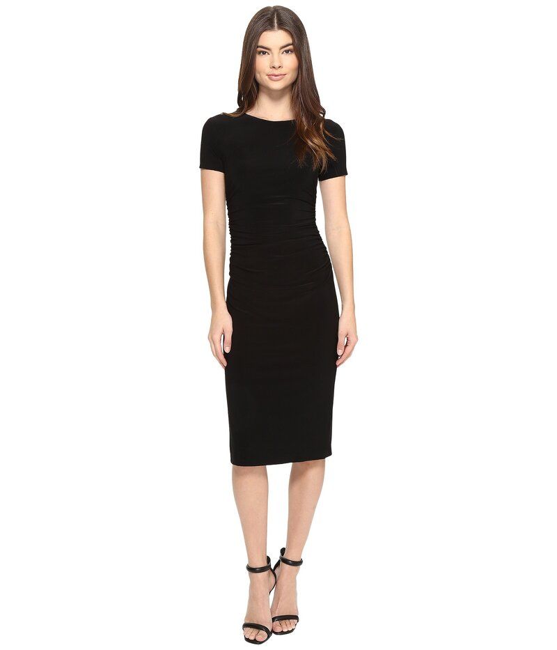 ノーマカマリ レディース トップス ワンピース クルーネック Norma Kamali Short Sleeve Crew Neck Shirred Waist Dress Black ブラック