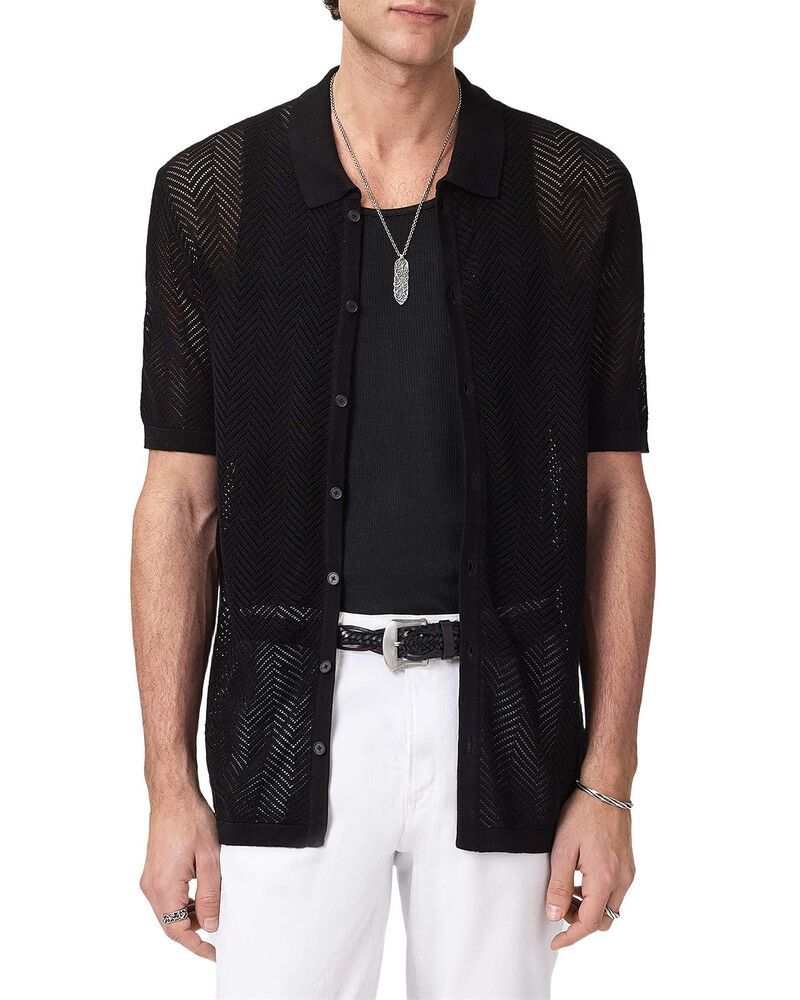 ジョンバルベイトス メンズ トップス シャツ John Varvatos Ginsberg Herringbone Shirt Black ブラック