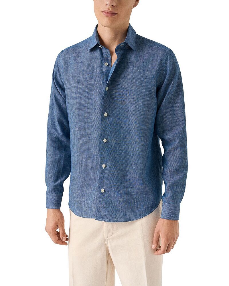 エトン メンズ トップス シャツ リネン Eton Linen Dresshirt Dark Blue ブルー
