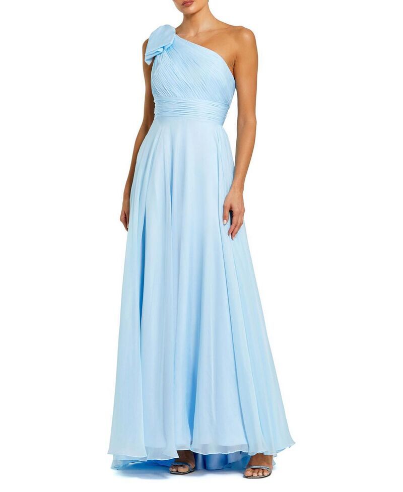 マックダガル レディース トップス ワンピース シフォン プリーツ Mac Duggal Pleated One Shoulder Chiffon Gown Sky Blue ブルー