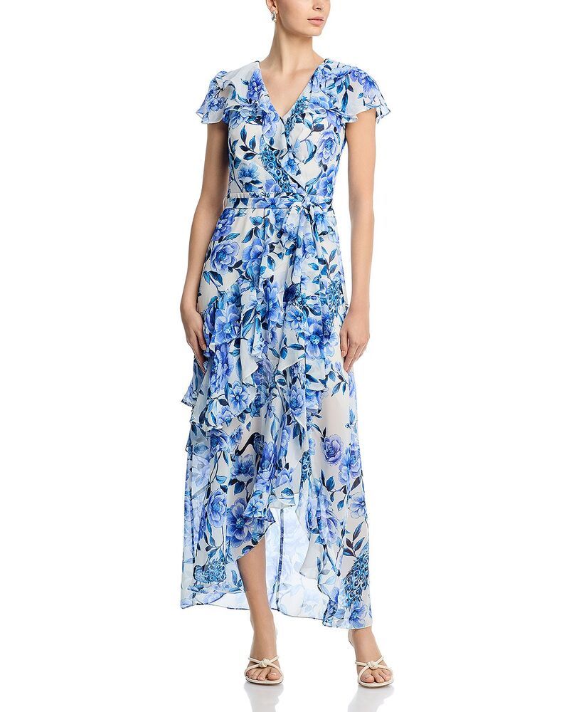 エリザジェイ レディース トップス ワンピース アシンメトリー フリル マキシ Eliza J Asymmetrical Ruffle Maxi Dress Ivory Blue アイボリー