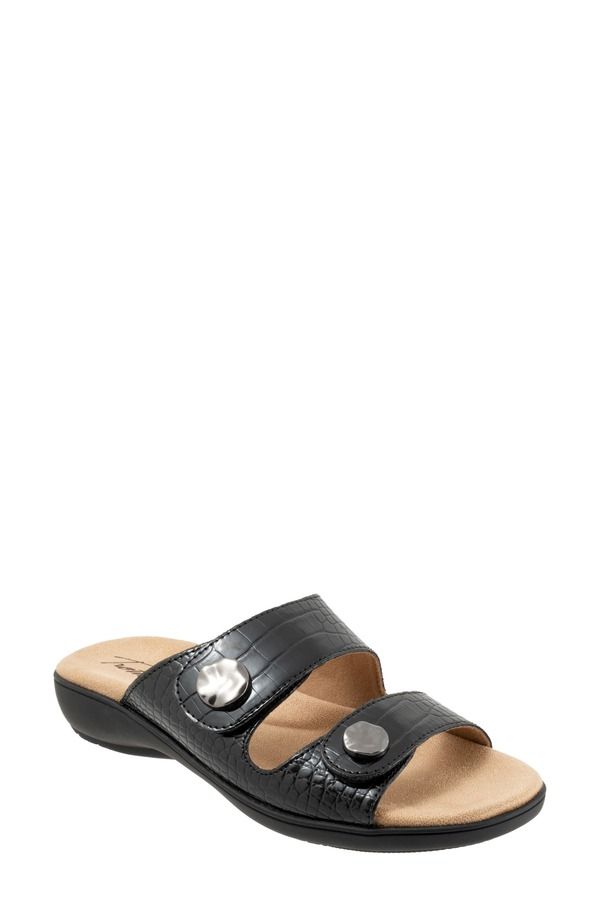 トロッターズ レディース シューズ サンダル Trotters Ruthie Croc Embossed Slide Sandal Multiple Widths Available Black ブラ