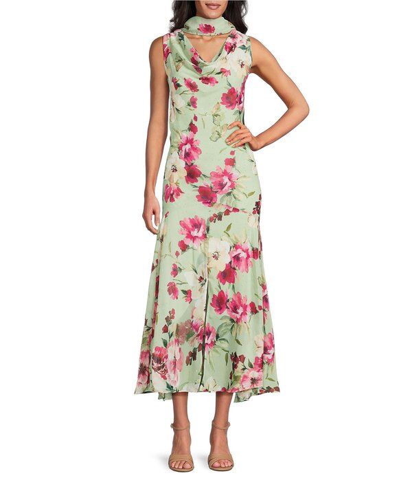アールアンドエムリチャーズ レディース トップス ワンピース シフォン フラワー柄 ミディ フラワー ホルター R M Richards Floral Chiffon Halter Midi Dres