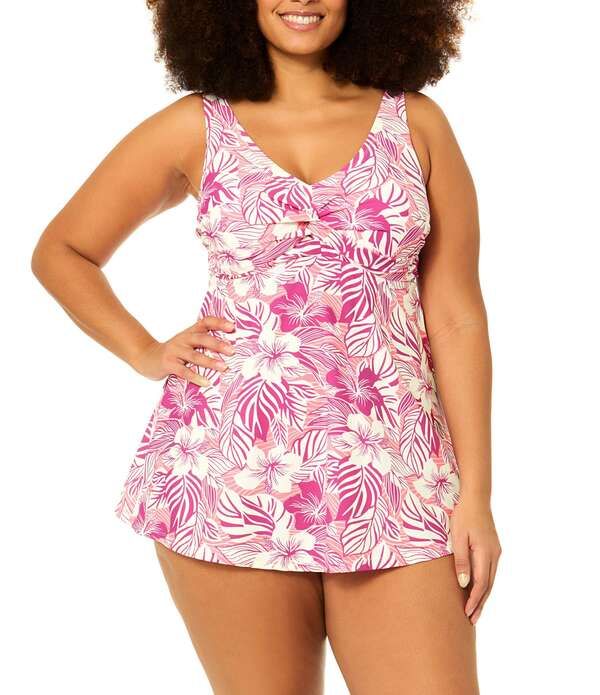 ライジンズ レディース トップス ワンピース Vネック プラスサイズ Raisins Curve Plusize Lucia VNeck Frontwist One Piece Swim Dress