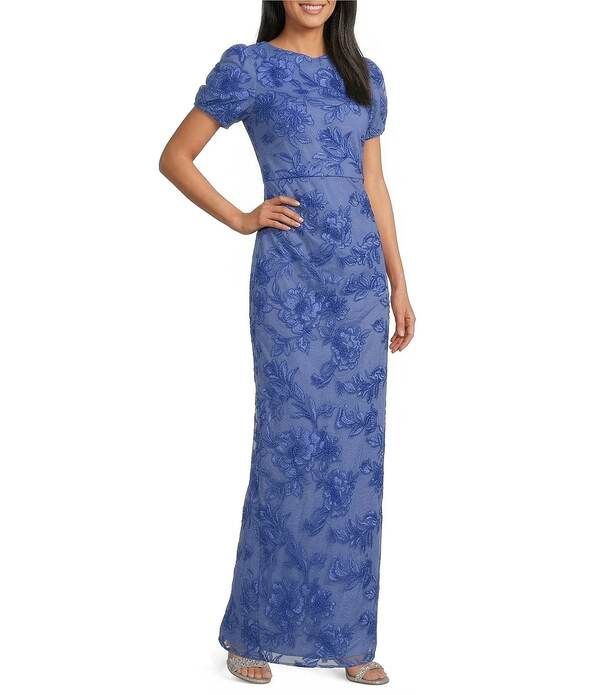 ジェイエスコレクションズ レディース トップス ワンピース 刺繍 JS Collections Oriana Embroidered Short Sleeve Column Gown Indigo イ