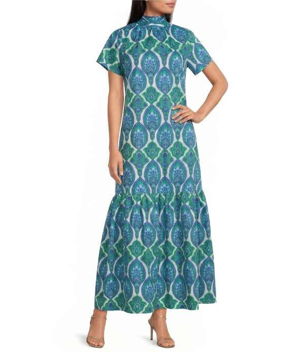 シュガーリップス レディース トップス ワンピース モックネック プリント マキシ Sugarlips Abstract Dime Printed Mock Neck Short Sleeve Max