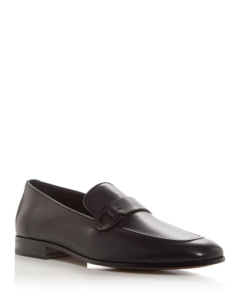 フェラガモ メンズ シューズ スリッポン・ローファー レザー FERRAGAMO Mens Bonny Venice Gancini Leather Loafers Nero