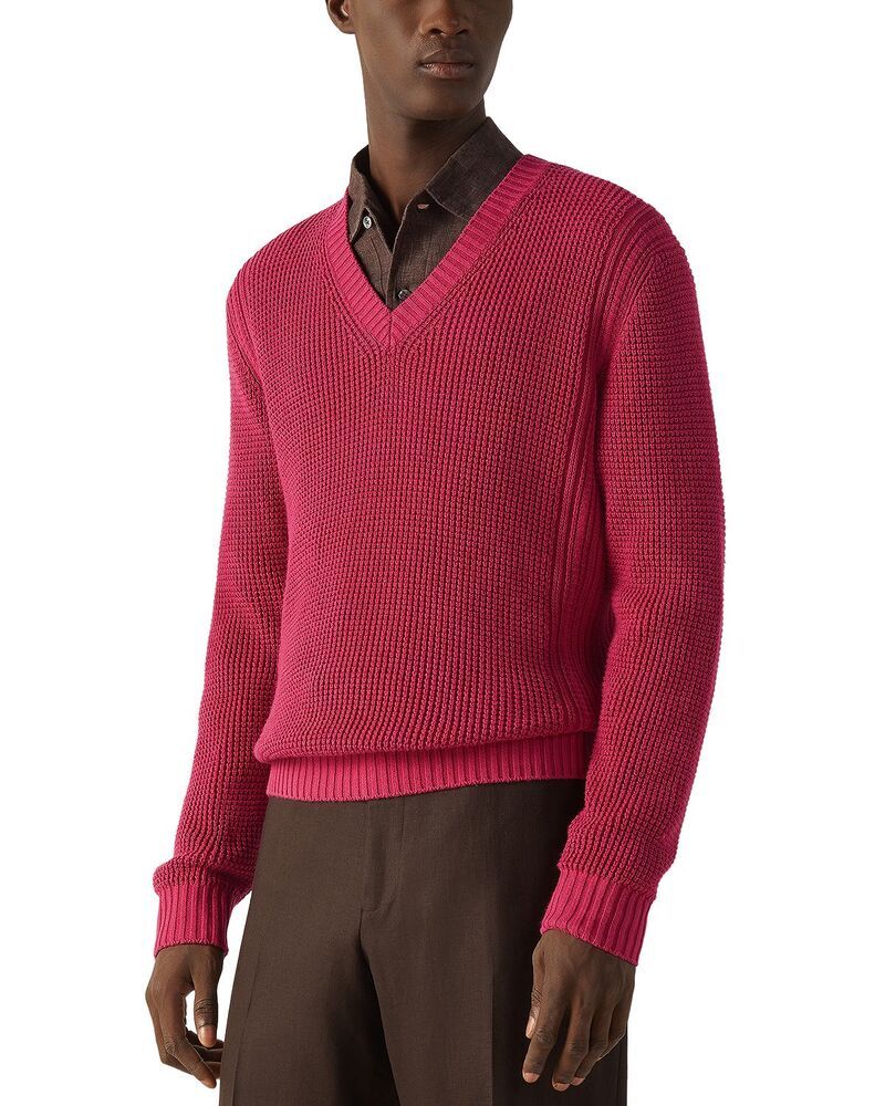 ゼニア メンズ トップス シャツ Vネック シルク コットン ZEGNA Cotton and Silk V Neck Shirt Dark Pink ピンク